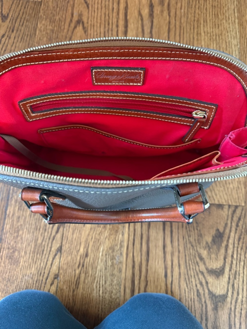 Dooney & Bourke Gray Pebbled Leather Satchel with Brown Trim - Picture 6 of 6